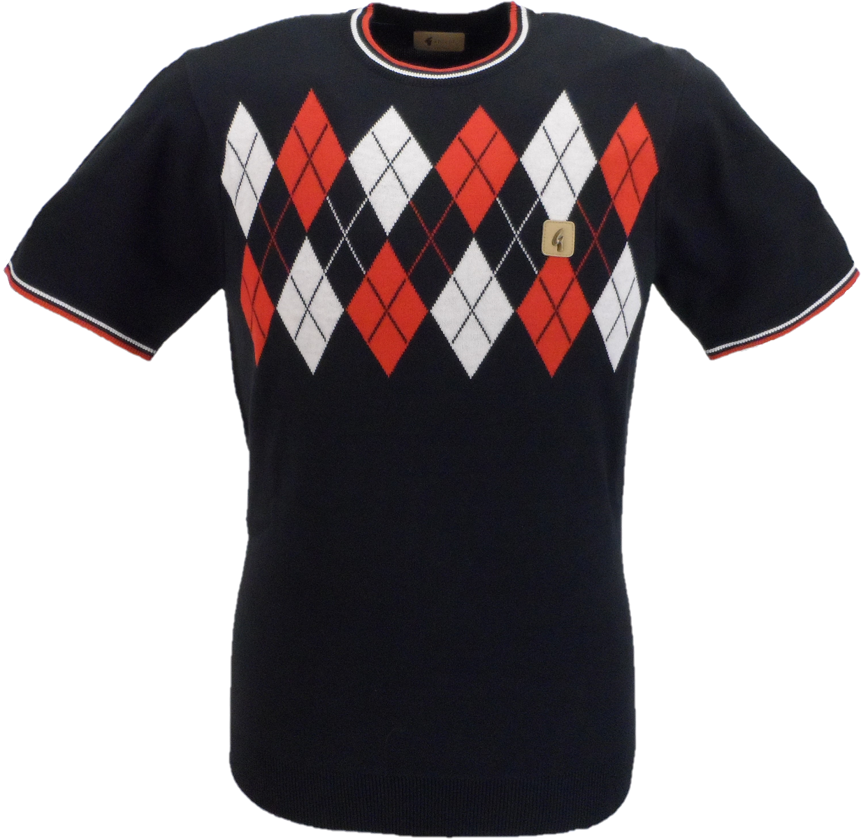 Gabicci Vintage Mens Argyle Navy Fishburne Knit T Shirt