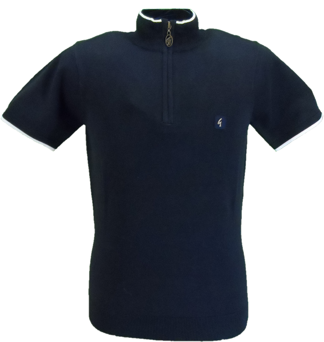 Gabicci Vintage Mens Navy Blue Ledger Zip Cycling Top