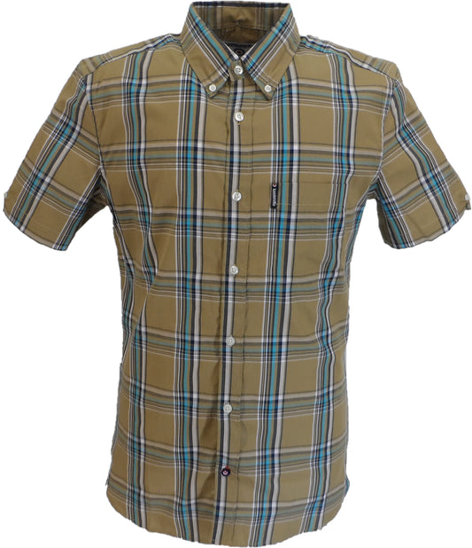 Lambretta Mens Khaki/Navy/Blue Checked Short Sleeved Button Down Shirts