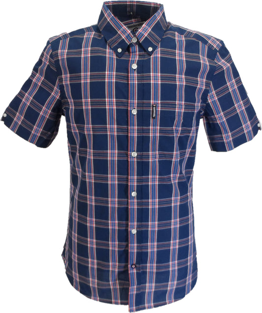 Lambretta Mens Navy/Red/Blue Checked Short Sleeved Button Down Shirts
