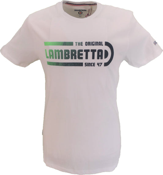 Lambrettaメンズ ホワイト レトロ フェード ロゴ T シャツ
