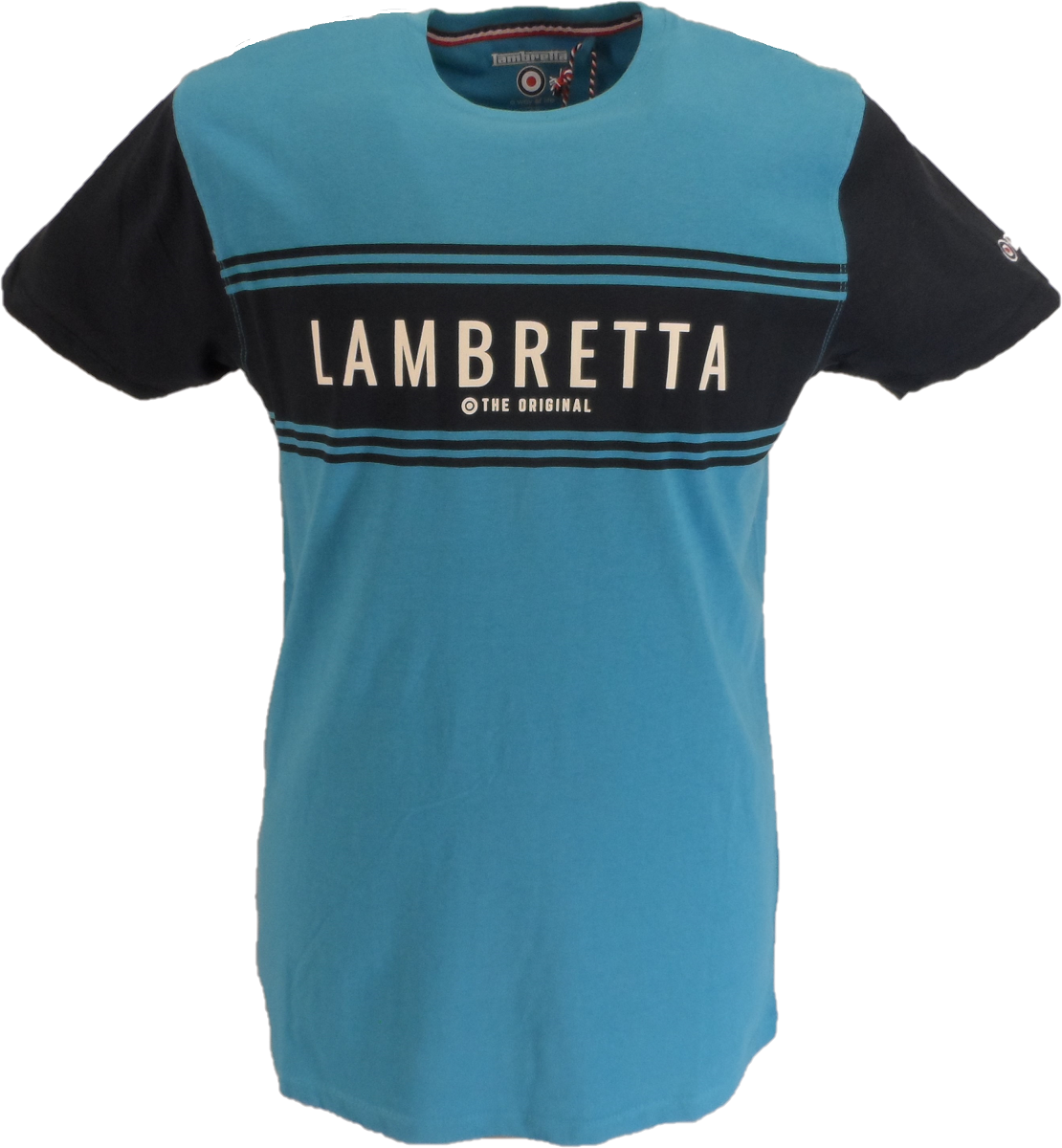 Lambretta Mens Blue Moon Logo Panel  T Shirt
