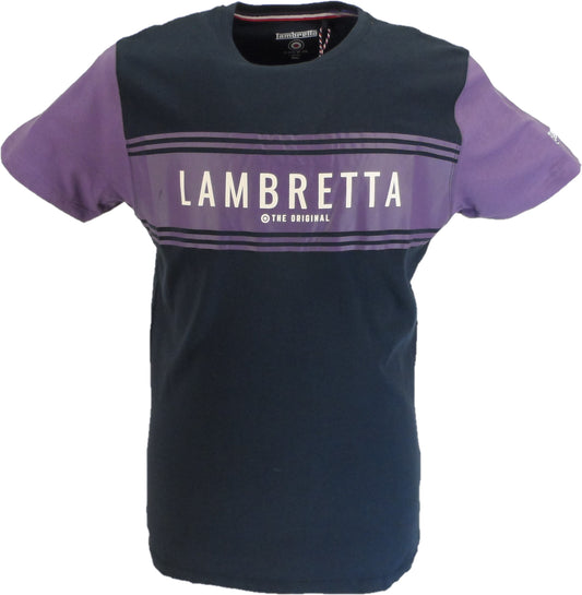 Lambretta Mens Navy/Grape Logo Panel  T Shirt