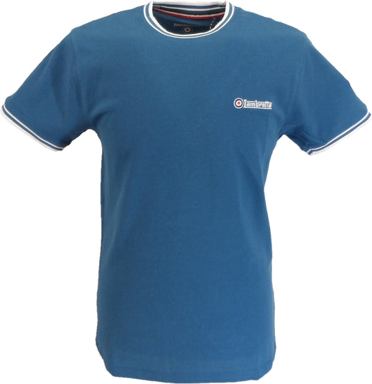 Lambretta camiseta retro de piqué con ribetes de algodón 100% azul oscuro