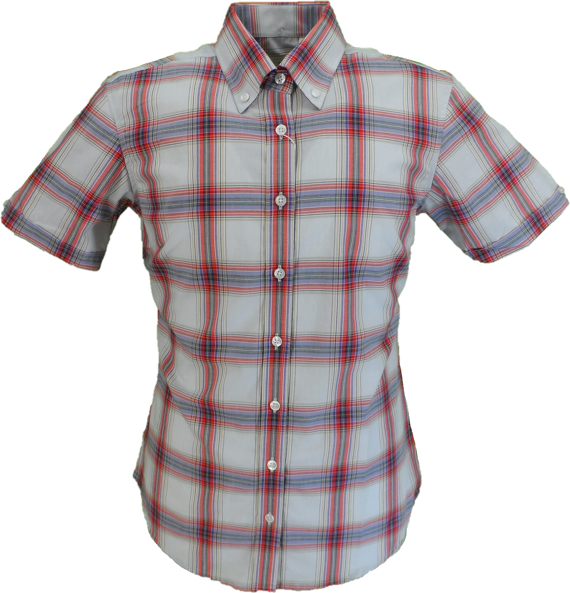 Relco Ladies Retro White Check Button Down Short Sleeved Shirts