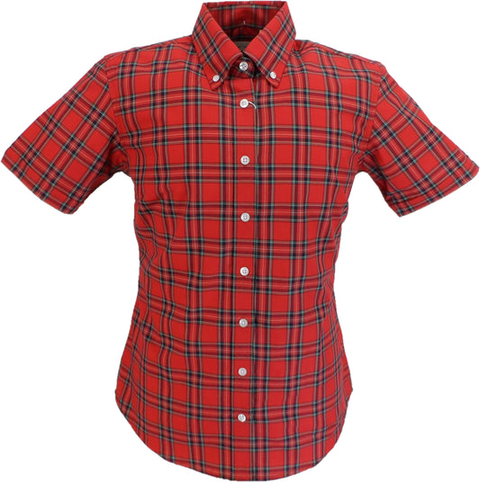 Relco Damen-Kurzarmhemden im Retro-Stil mit roten Karos und Knöpfen