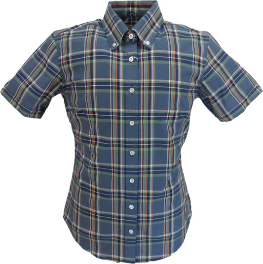 Relco Ladies Retro Grey Check Button Down Short Sleeved Shirts