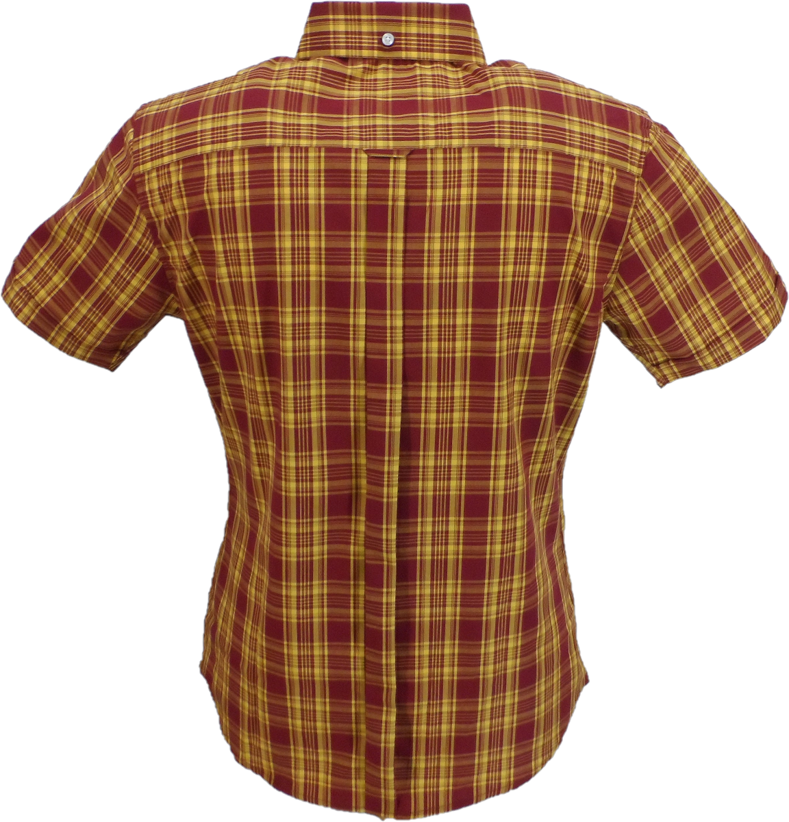 Relco Ladies Retro Burgundy & Mustard Check Button Down Short Sleeved Shirts