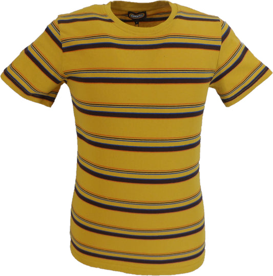 Run & Fly homme moutarde jaune années 60 70 rétro mod rayé t-shirt