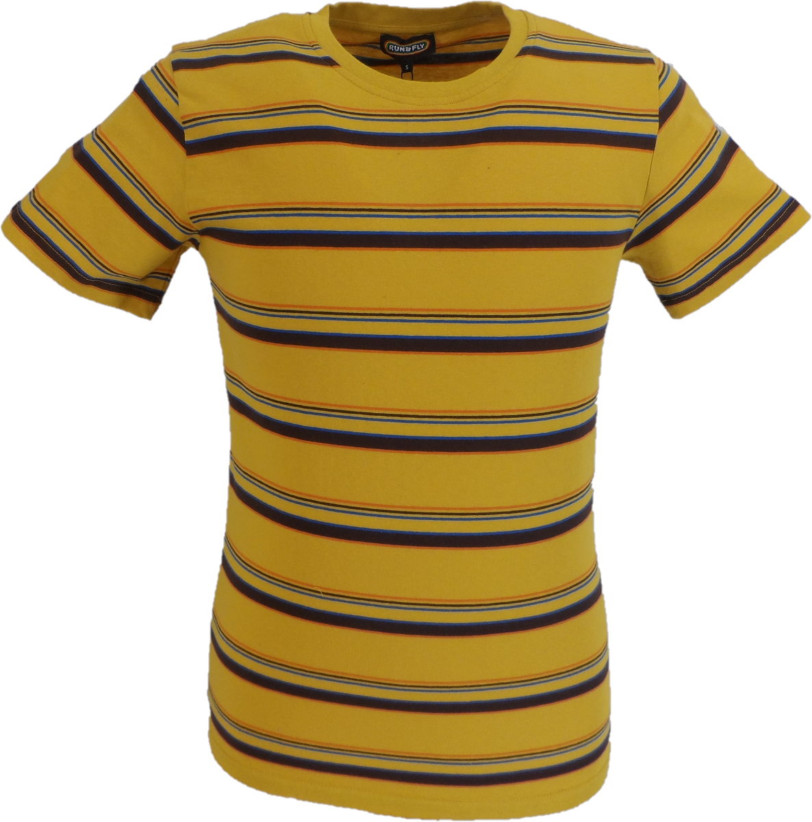 Run & Fly Mens Mustard Yellow 60s 70s Retro Mod Striped T Shirt