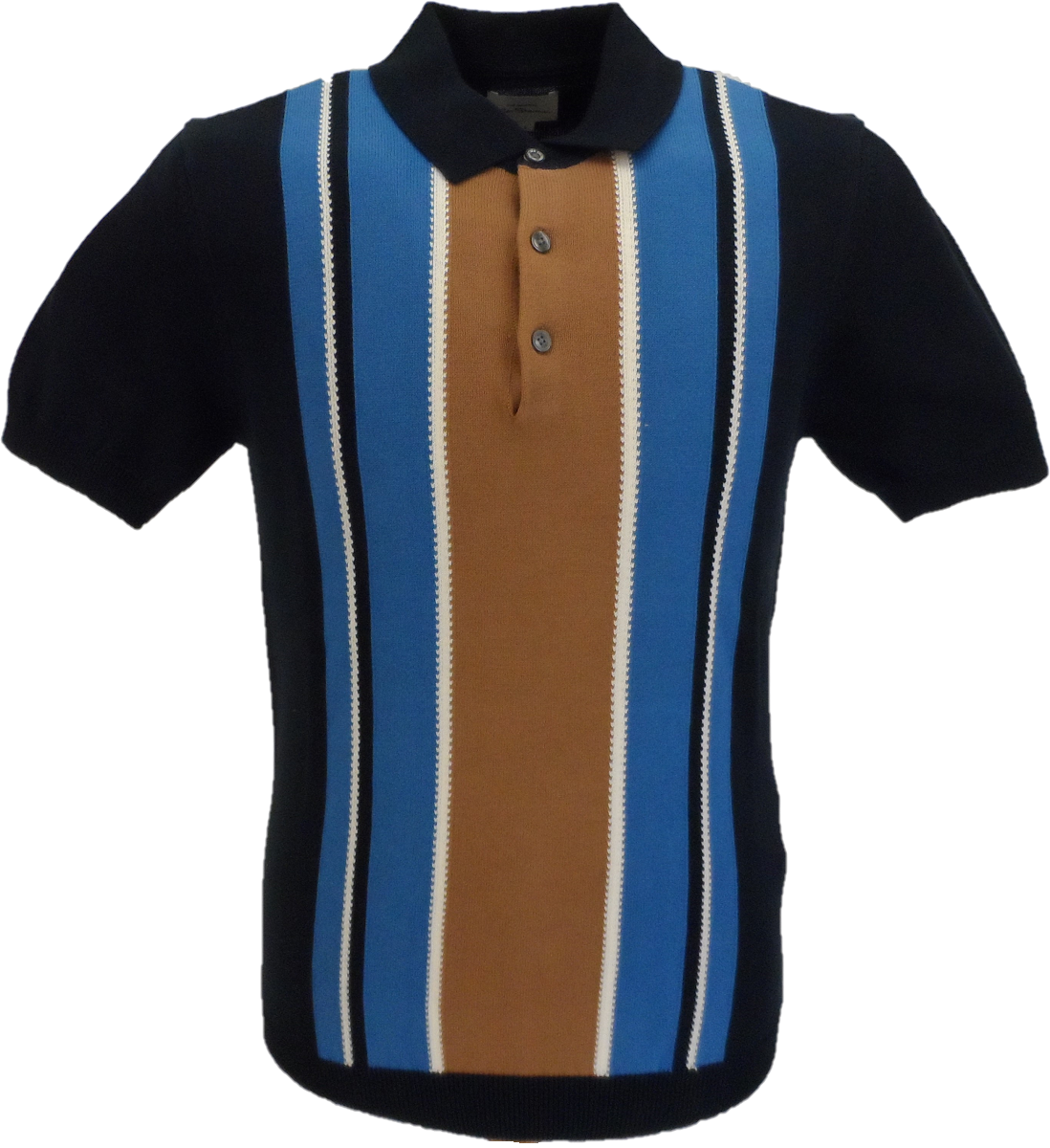 Ben Sherman Navy Knitted Striped Mod Polo Shirt