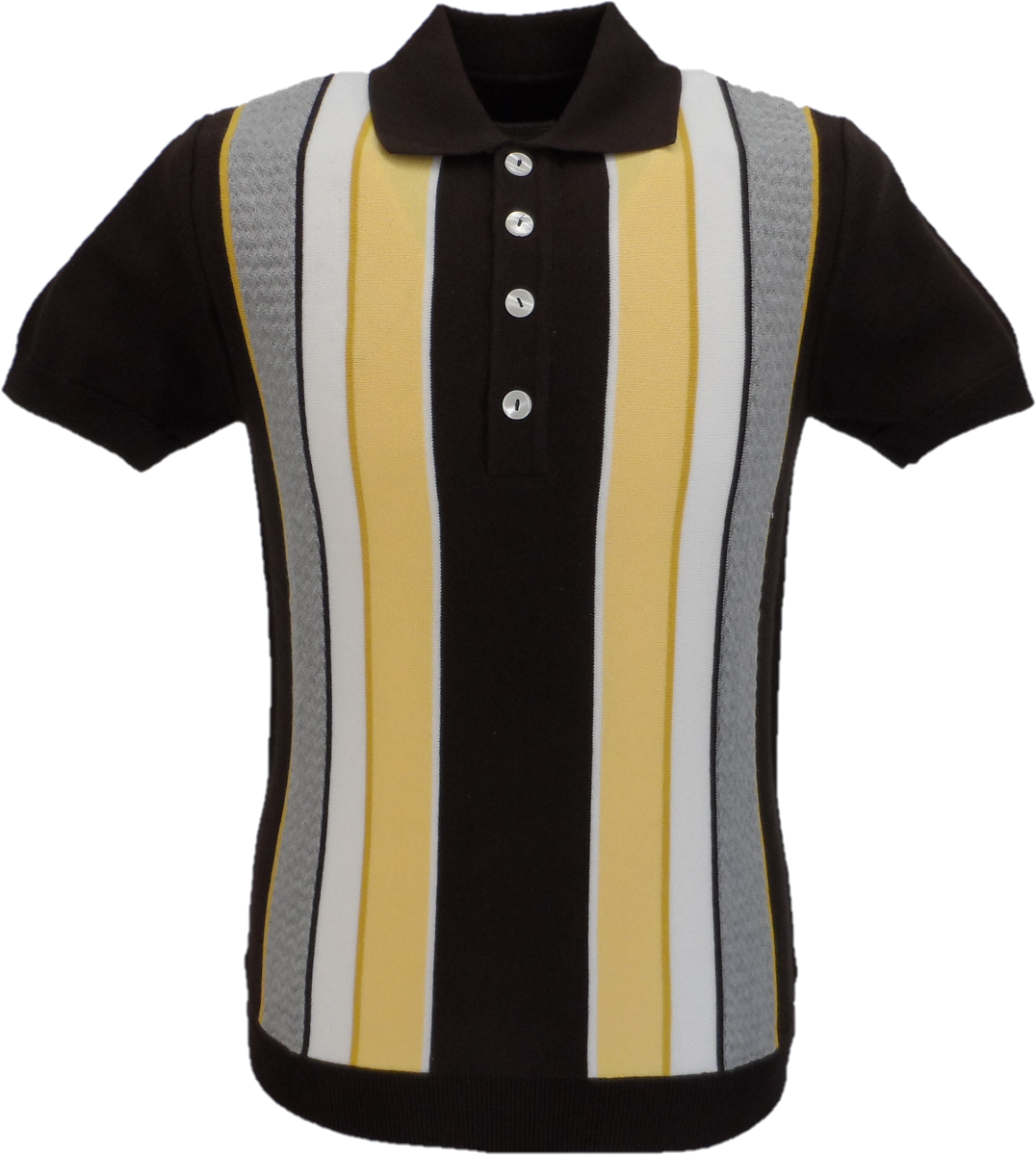 Ska & Soul Mens Brown Striped Knitted Polo Shirts