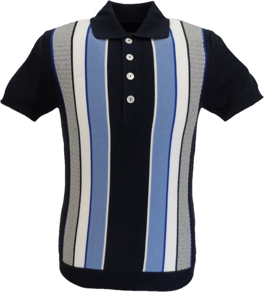 Polos tricotés à rayures bleu marine Ska & Soul homme