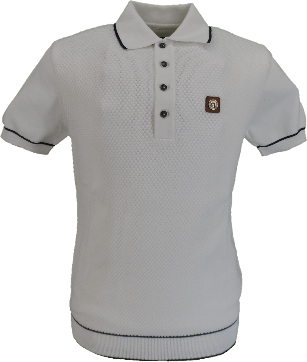 Trojan Records Herre Ecru Tekstureret Strik Poloshirt