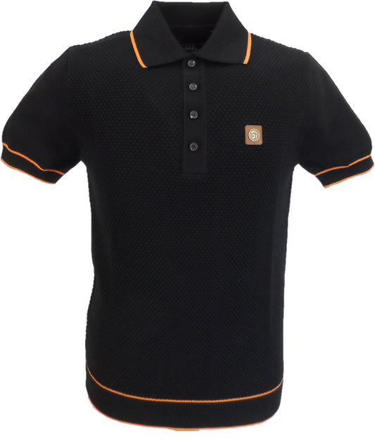 Trojan Records Mens Black Textured Knitted Polo Shirt
