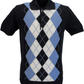 Trojan Records Navy Blue Argyle Fine Gauge Knitted Polo Shirt