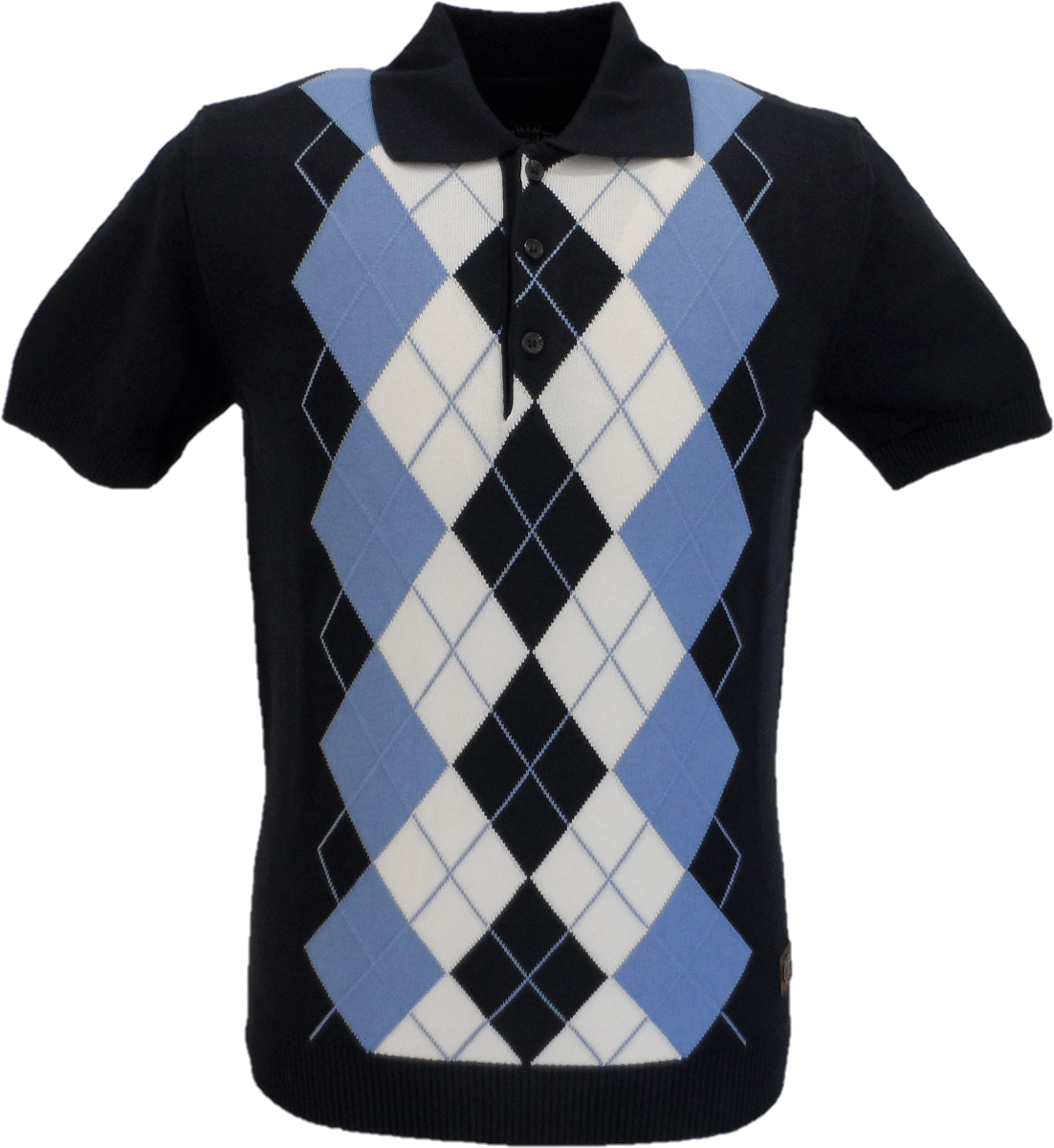 Trojan Records Navy Blue Argyle Fine Gauge Knitted Polo Shirt