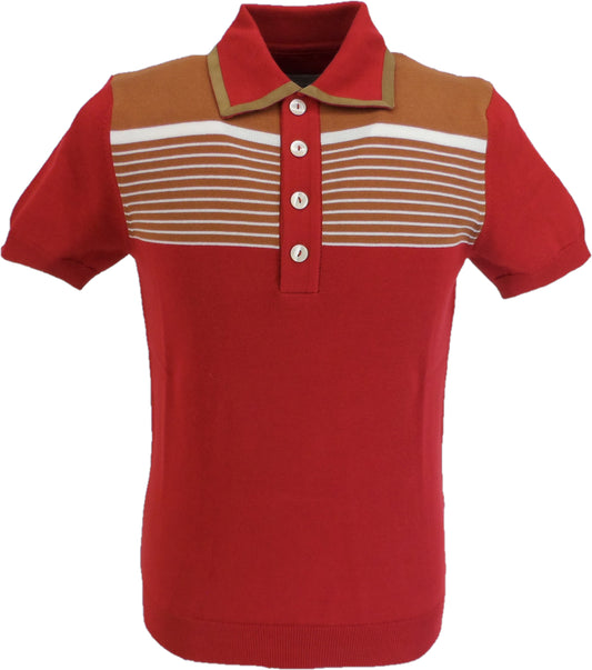 Ska & Soul Mens Red Striped Knitted Polo Shirts