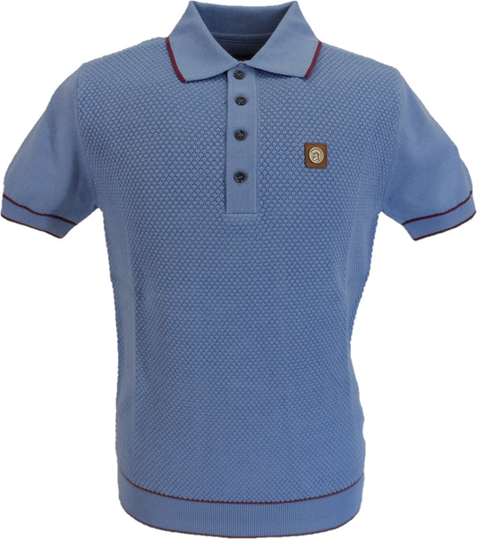 Trojan Records Mens Sky Blue Textured Knitted Polo Shirt