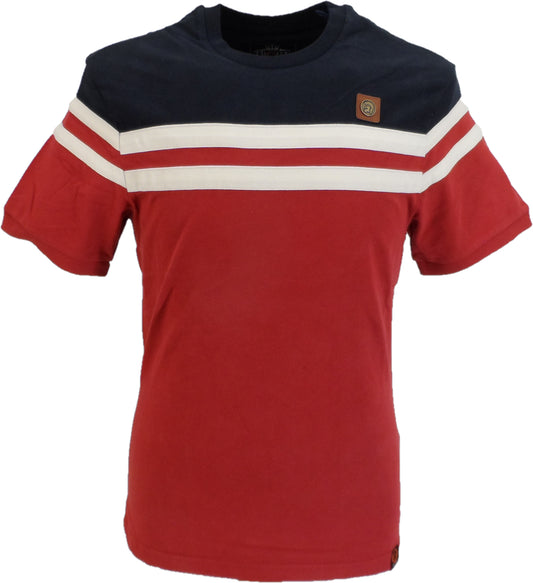 Trojan rot gestreiftes Herren-T-Shirt aus 100 % pfirsichfarbener Baumwolle