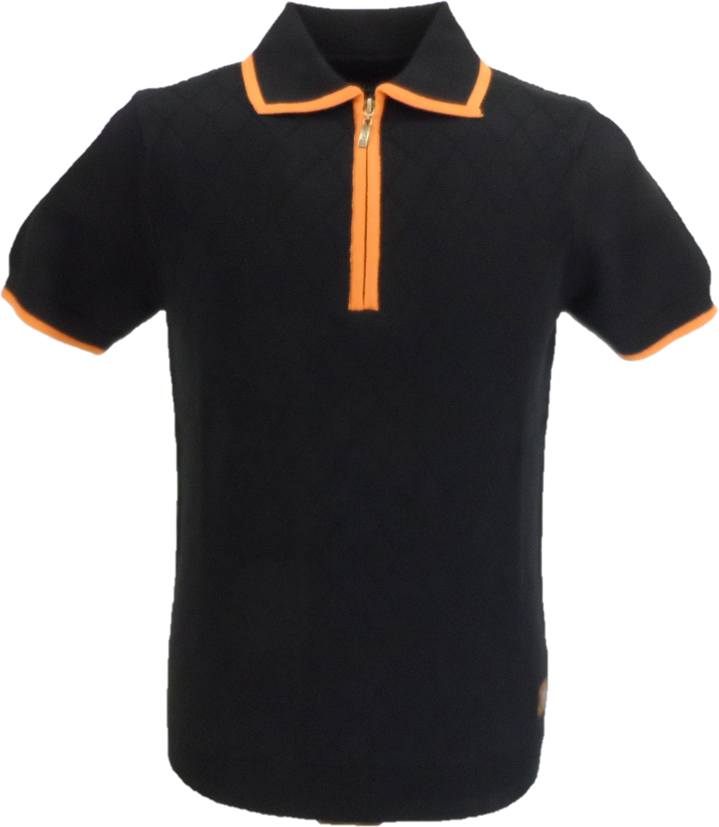 Trojan Records polo de punto con cremallera y diamantes negros para hombre