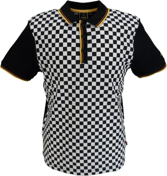 Merc Herren-Poloshirt im Retro-Stil mit Schachbrettmuster in Schwarz/Weiß