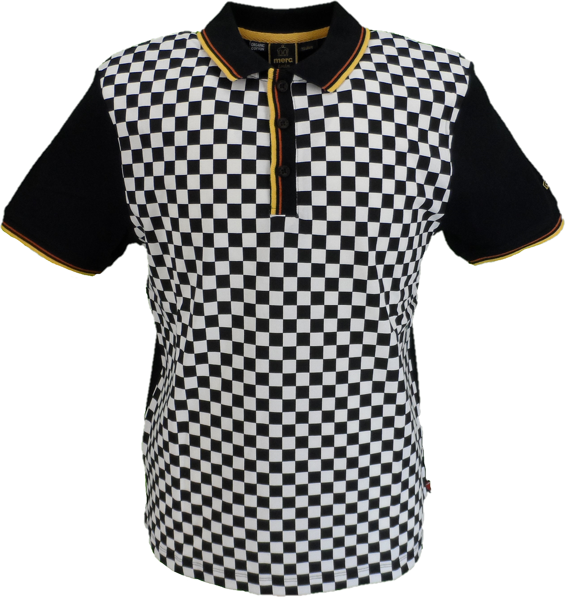 Merc Mens Black/White Checkerboard Retro Polo Shirt