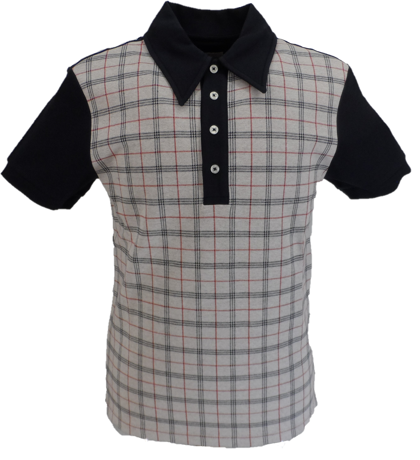 Ska & Soul Mens Navy Checked Retro Knitted Polo Shirts