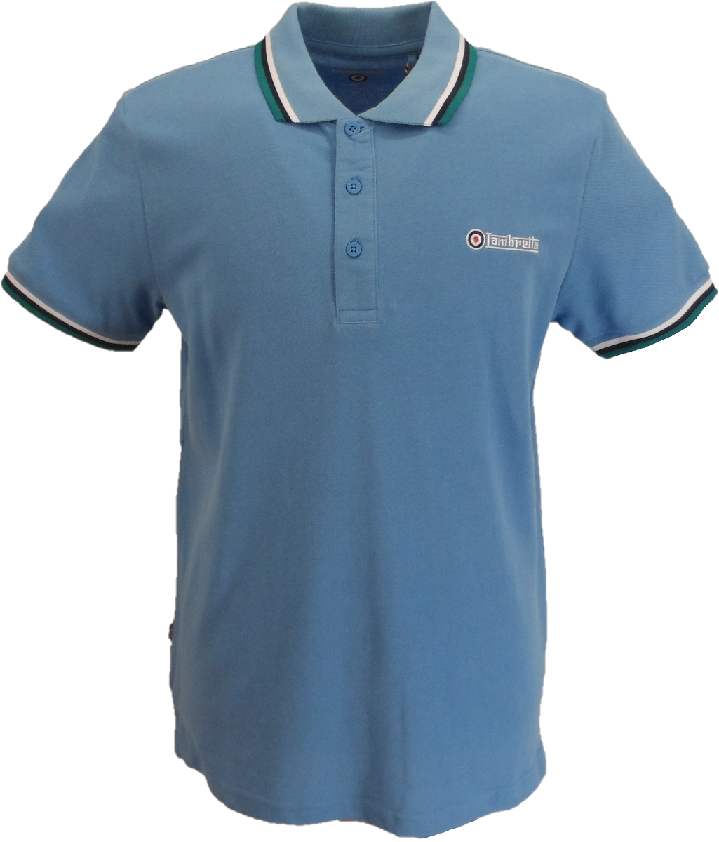 Polo Lambretta azzurro/bianco/blu scuro/lago profondo con logo target retrò, 100% cotone