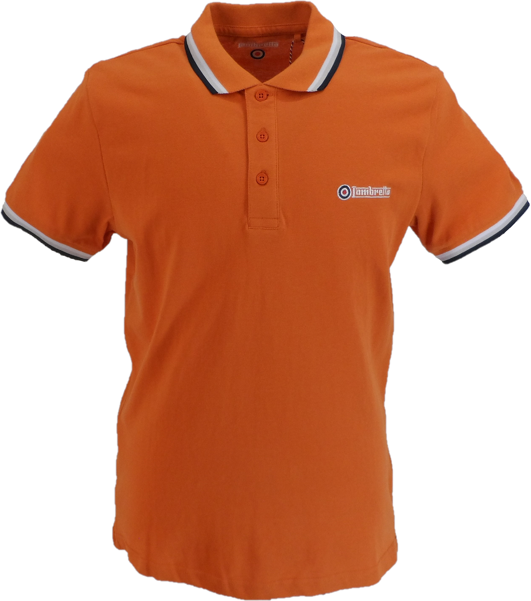 قمصان بولو Lambretta برتقالي/أبيض/رمادي/كحلي بشعار هدف قديم 100% قطن