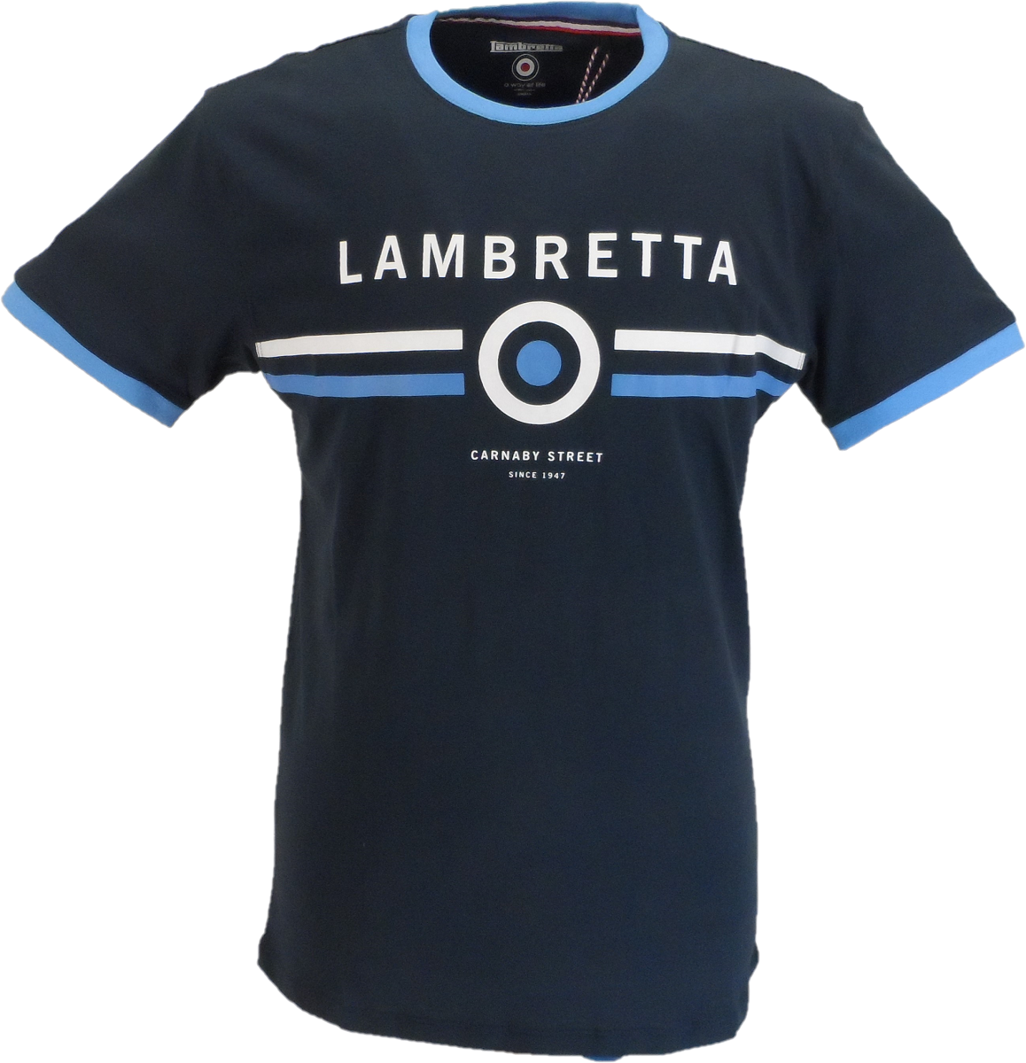 Lambretta Navy Blue Retro Striped Target Ringer T-Shirt