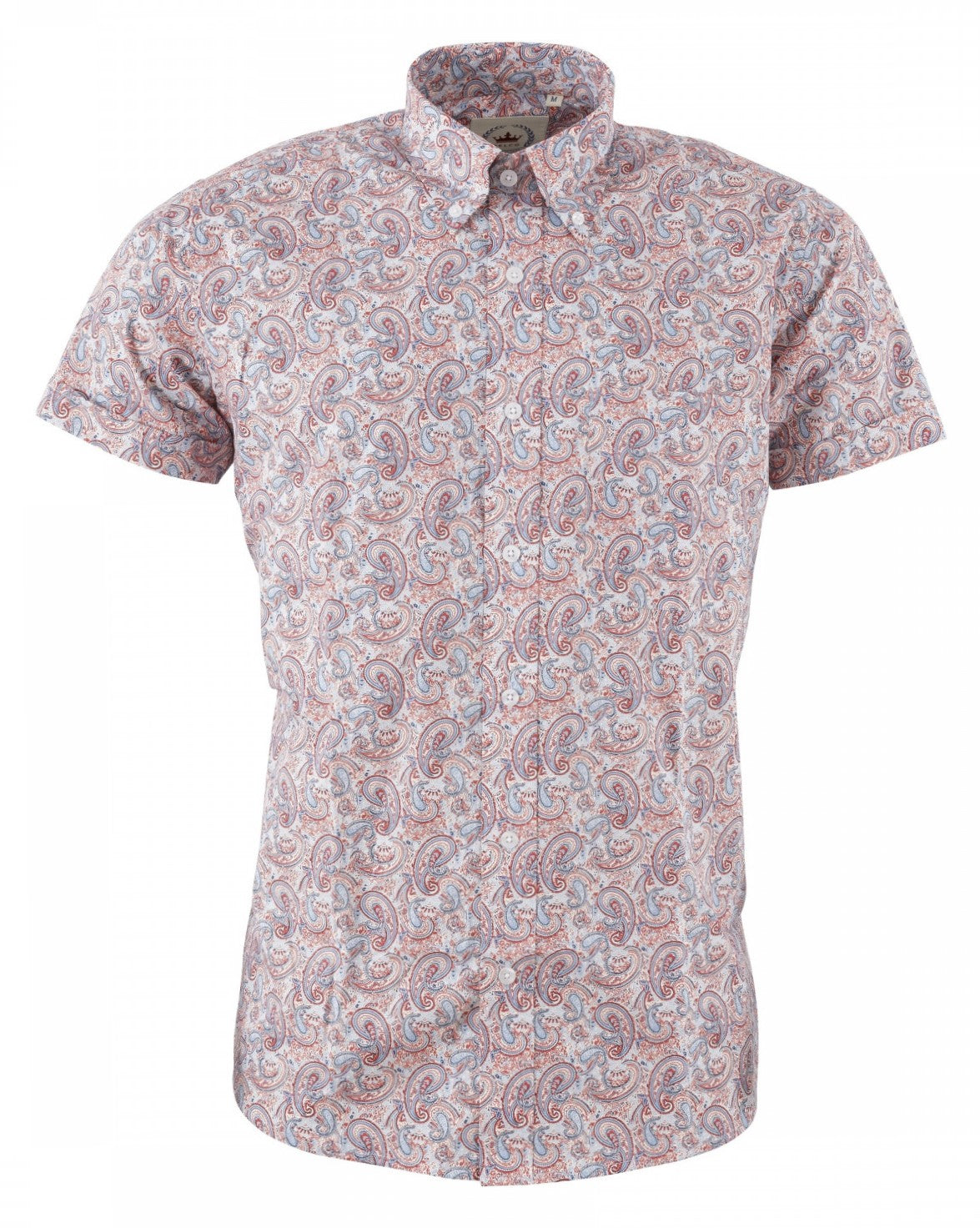 Relco Herre Rød og Blå Paisley Kortærmet Retro Mod Button Down skjorte