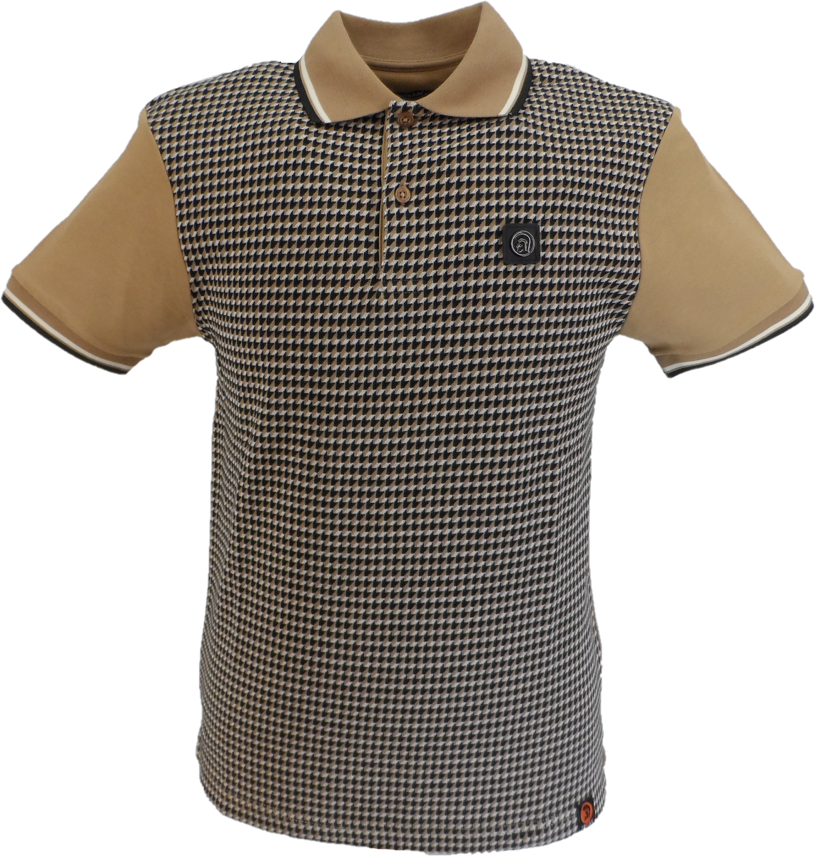 Trojan Mens Camel Brown Geometric Pattern Polo Shirt