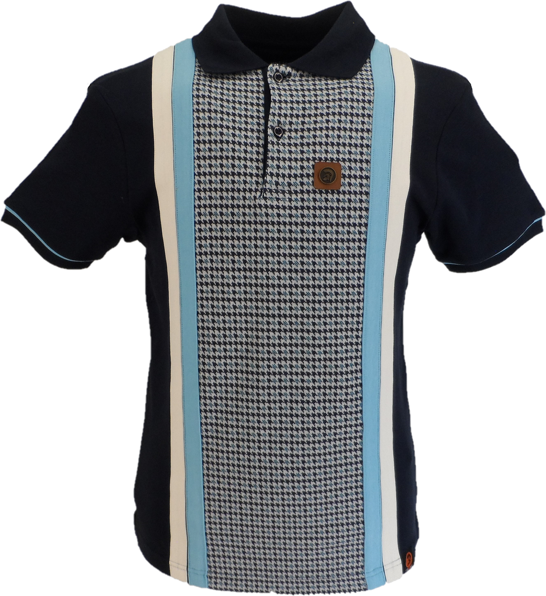 Trojan Records Mens Navy Blue Stripe Dogtooth Polo Shirt
