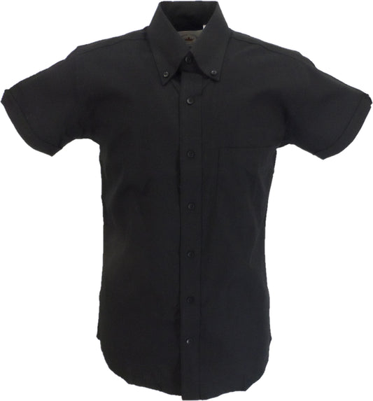 Camisas con botones mod retro de manga corta de algodón Oxford negro Relco