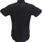 Relco schwarze Oxford-Baumwoll-Kurzarmhemden im Retro-Stil mit Knopfleiste