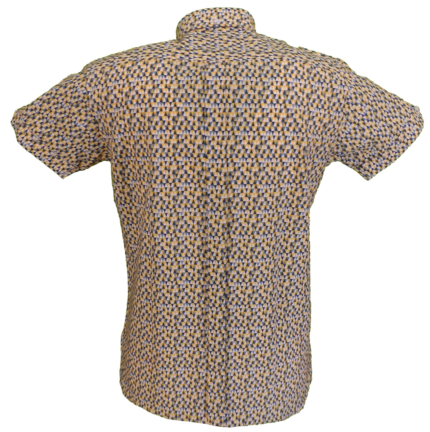 Relco Mens Yellow Retro Print Short Sleeved Mod Button Down Shirt