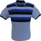 Himmelblau gestreiftes Waffelstrick-Poloshirt für Herren Ska & Soul