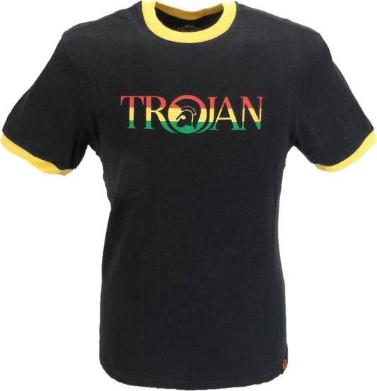 تي شيرت Trojan Records للرجال باللون الأسود بشعار الراستا مصنوع من القطن بنسبة 100% باللون الخوخي