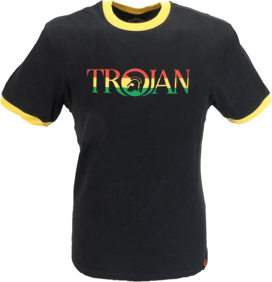 Trojan Records Mens Black Rasta Logo 100% Cotton Peach T-Shirt