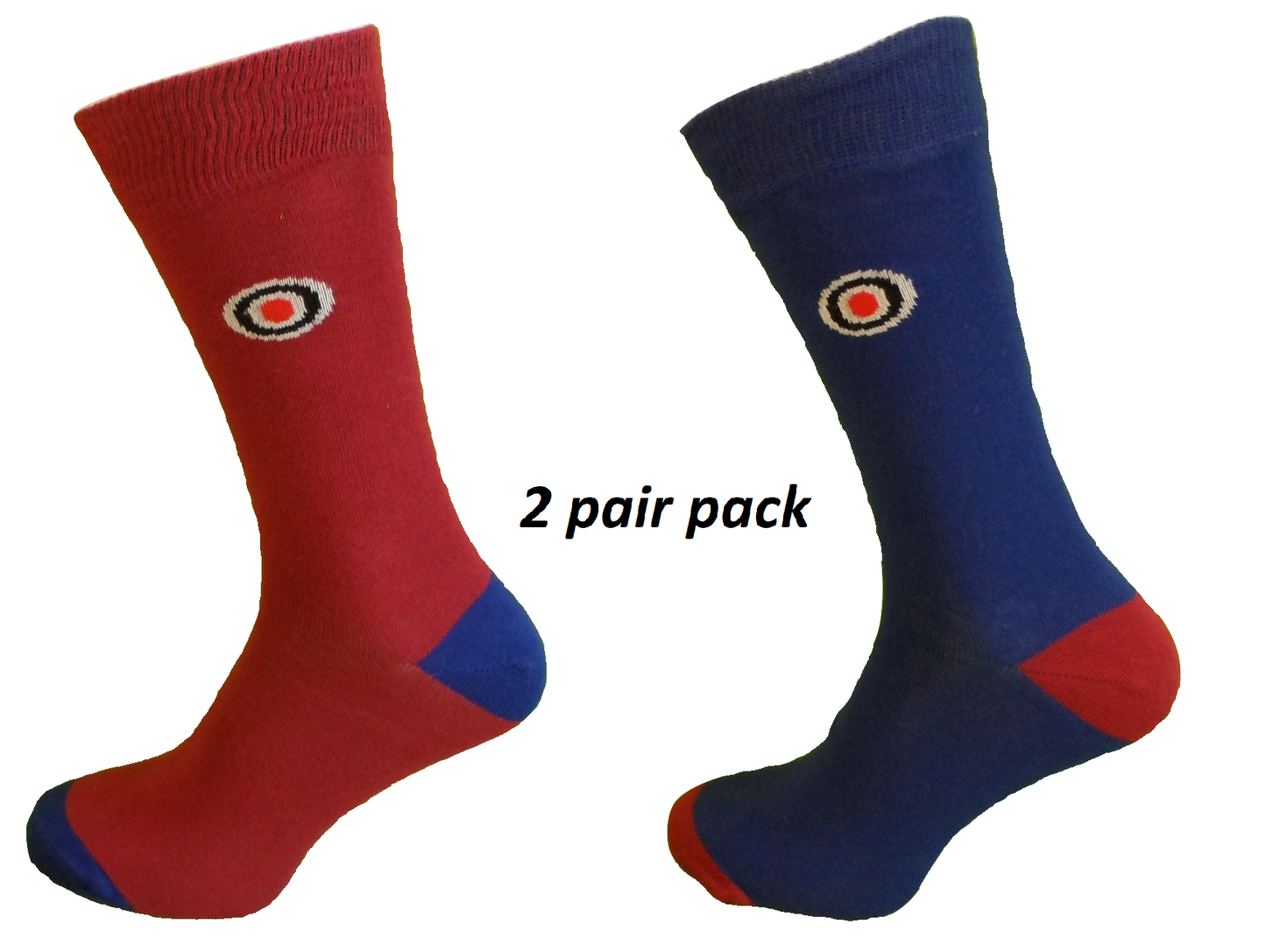 Mens 2 Pair Pack Blue and Burgundy Mod Target Socks