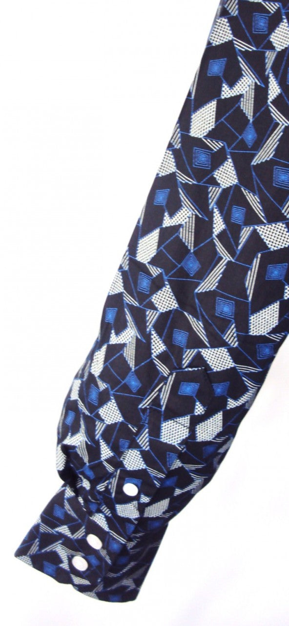 Relco chemises boutonnées rétro à manches longues en coton imprimé bleu noir