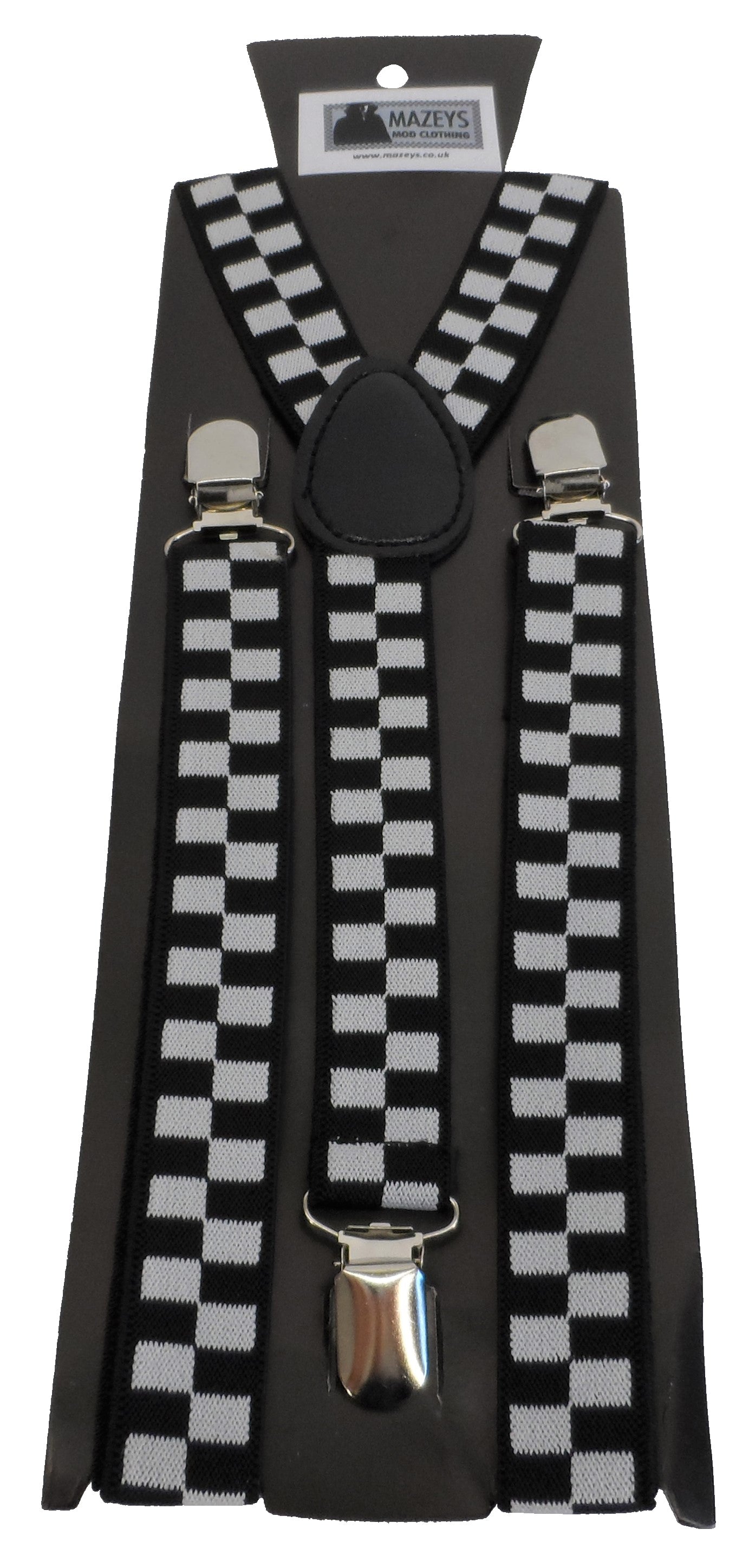 Mazeys Mens 1 Inch Black and White Checkerboard Braces