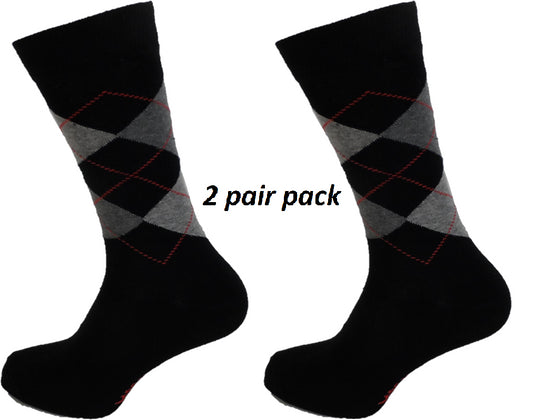 2er-Pack Herrensocken mit Argyle- Socks in Schwarz/Grau/Rot
