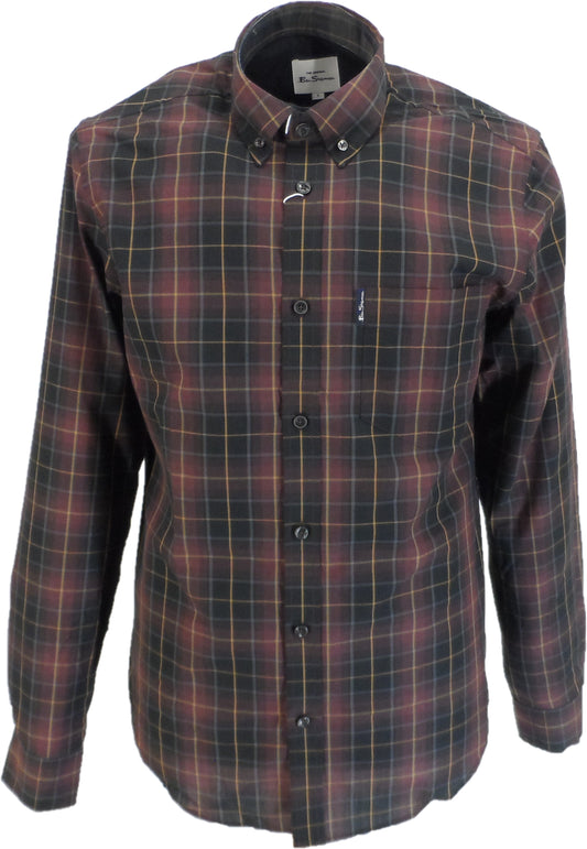 Ben Sherman Mens Bordeaux Check Long Sleeved Shirts