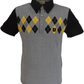 Gabicci Vintage Mens Black/Grey/Dijon Argyle Polo Shirt