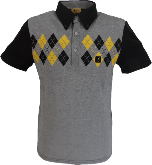 Gabicci Vintage Herren-Poloshirt mit Argyle-Muster in Schwarz/Grau/Dijon