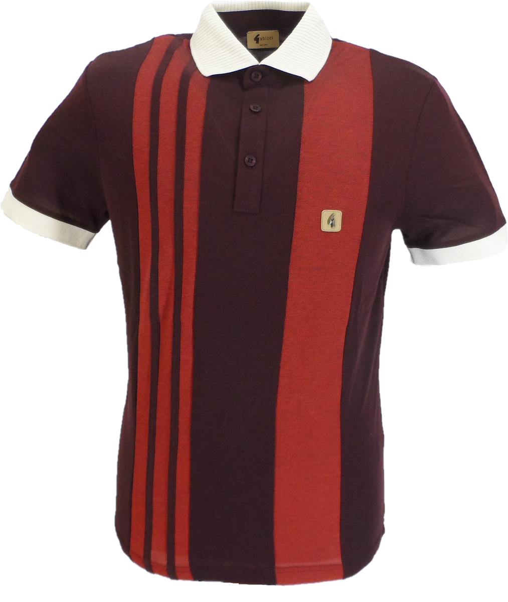 Gabicci Vintage polo rétro à rayures rouges rioja pour homme