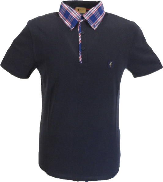 Polo Gabicci Vintage da uomo con finiture in tartan blu navy