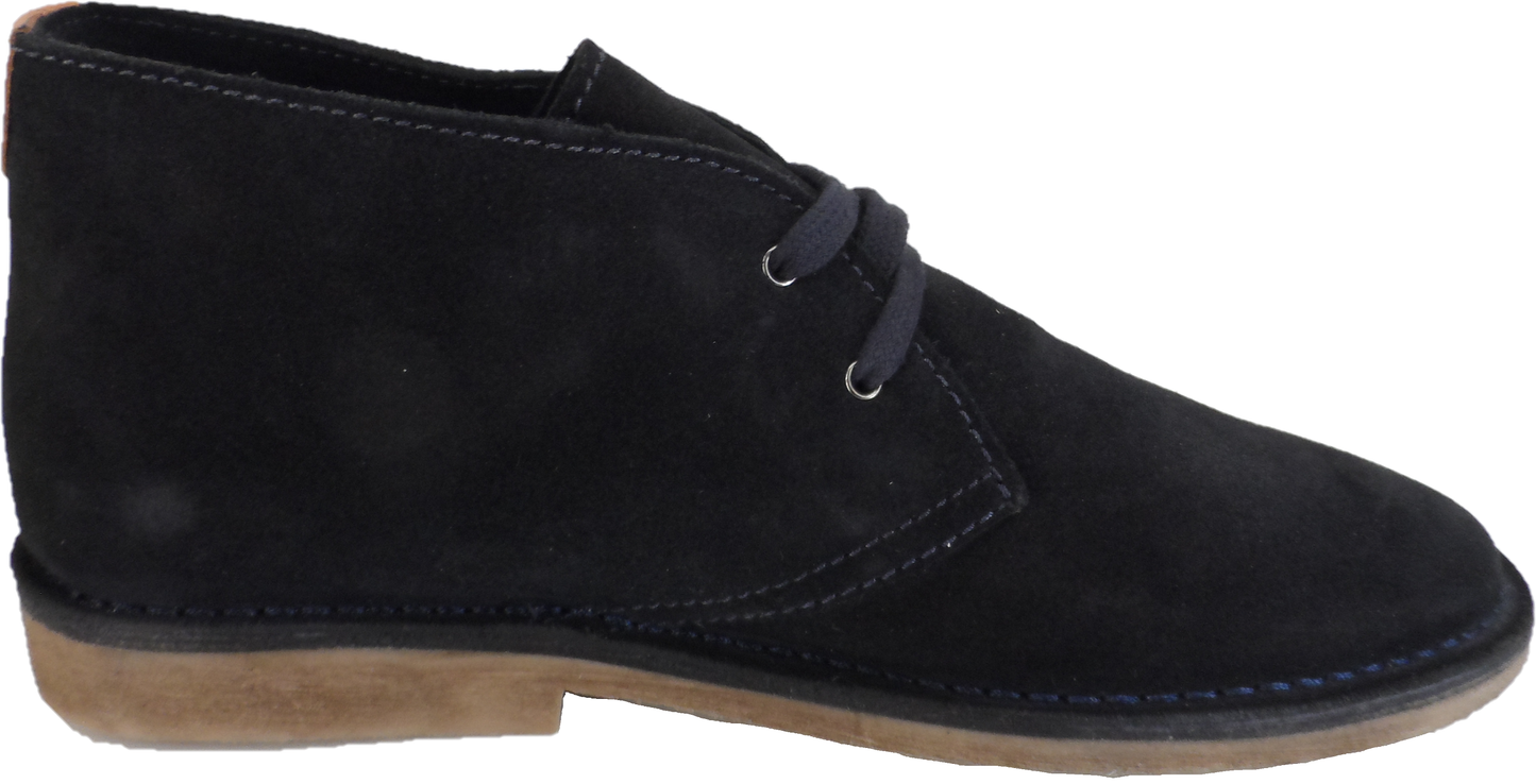 Hush Puppies Mens Navy 2 Eyelet Real Suede Desert Boots